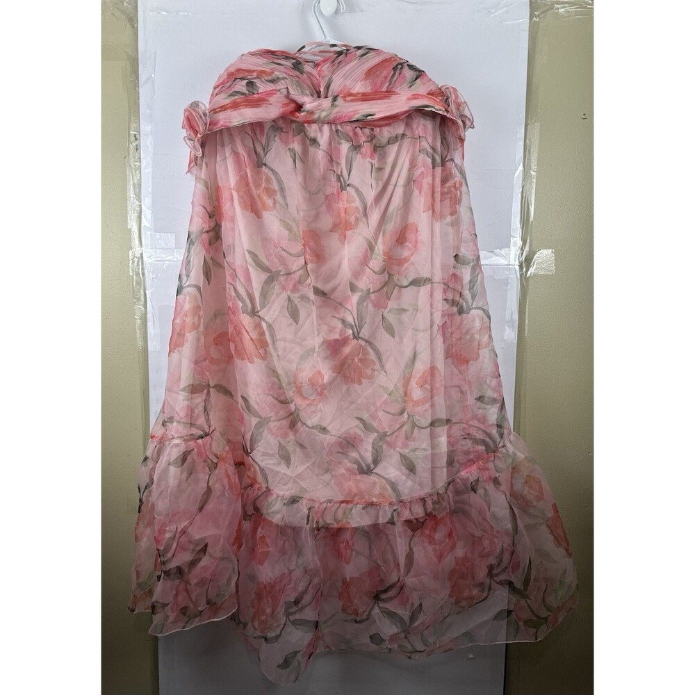 NWT Gleam Ella Pink Floral Organza Maxi Dress Ruffle Straps Size 7/8
